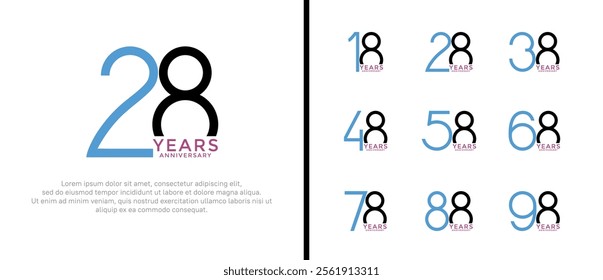 set of anniversary logo blue and black color on white background for celebration moment