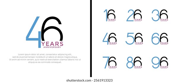 set of anniversary logo blue and black color on white background for celebration moment