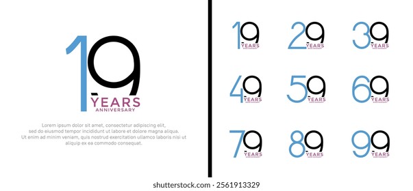 set of anniversary logo blue and black color on white background for celebration moment