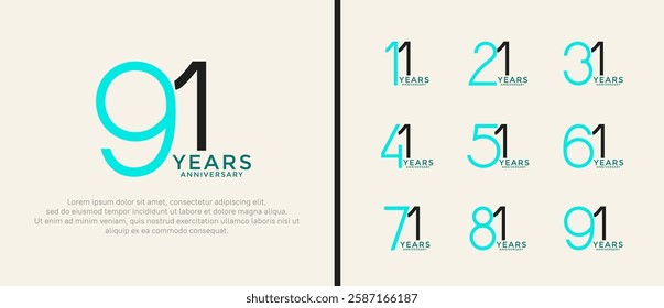 set of anniversary logo blue and black color on white background for celebration moment