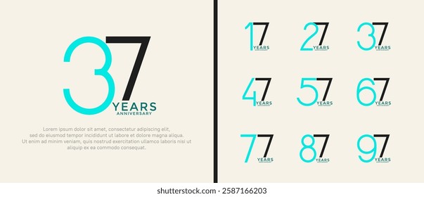 set of anniversary logo blue and black color on white background for celebration moment
