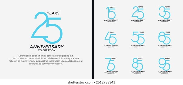 set of anniversary logo blue and black color on white background for celebration moment