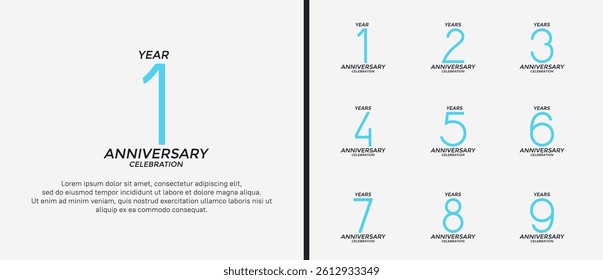 set of anniversary logo blue and black color on white background for celebration moment