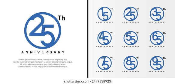 set of anniversary logo blue color number in circle and black text on white background for celebration