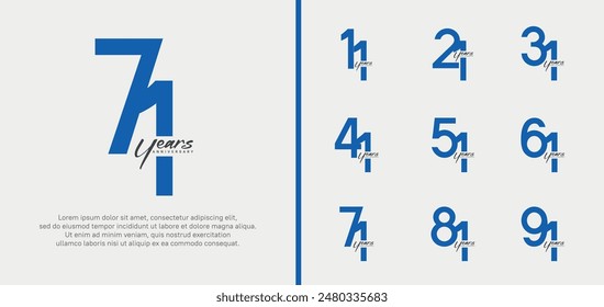 set of anniversary logo blue color number on white background for celebration