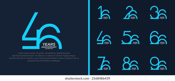 set of anniversary logo blue color on dark blue background for celebration moment