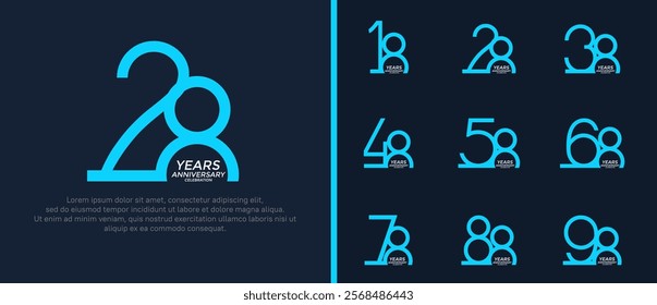 set of anniversary logo blue color on dark blue background for celebration moment