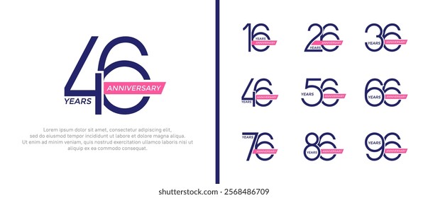 set of anniversary logo blue color and pink ribbon on white background for celebration moment