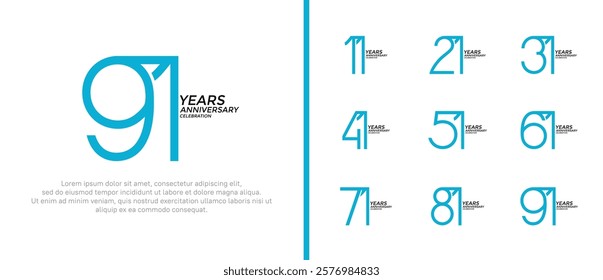 set of anniversary logo blue color on white background for celebration moment