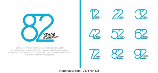 set of anniversary logo blue color on white background for celebration moment