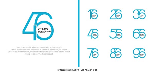 set of anniversary logo blue color on white background for celebration moment