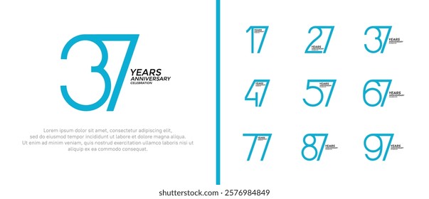 set of anniversary logo blue color on white background for celebration moment
