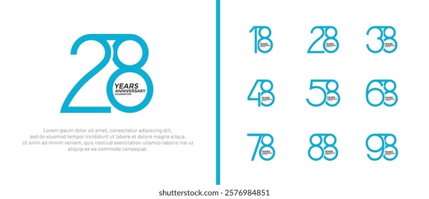 set of anniversary logo blue color on white background for celebration moment