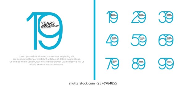 set of anniversary logo blue color on white background for celebration moment