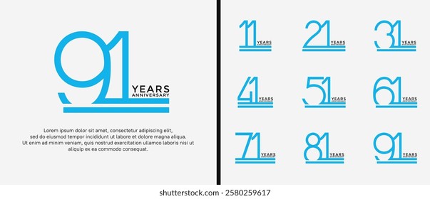 set of anniversary logo blue color on white background for celebration moment