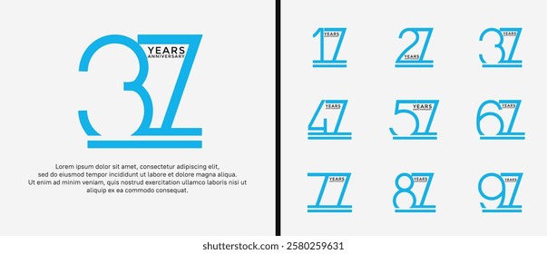 set of anniversary logo blue color on white background for celebration moment