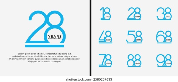 set of anniversary logo blue color on white background for celebration moment