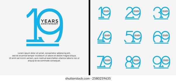 set of anniversary logo blue color on white background for celebration moment