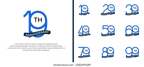 set of anniversary logo blue color and ribbon on white background for celebration moment