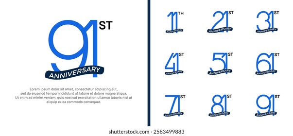 set of anniversary logo blue color and ribbon on white background for celebration moment