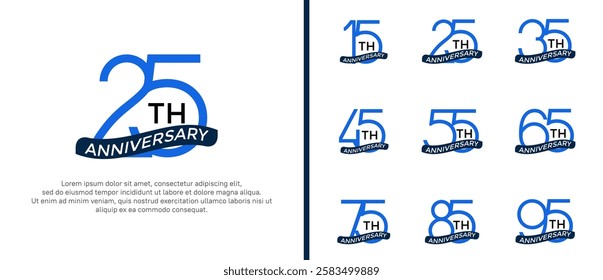 set of anniversary logo blue color and ribbon on white background for celebration moment