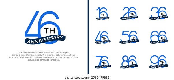 set of anniversary logo blue color and ribbon on white background for celebration moment