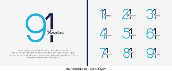 set of anniversary logo blue color on white background for celebration moment