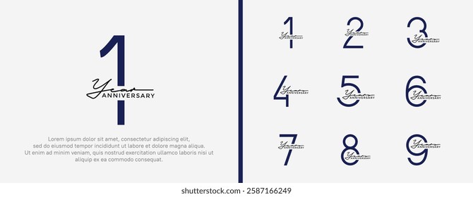 set of anniversary logo blue color on white background for celebration moment