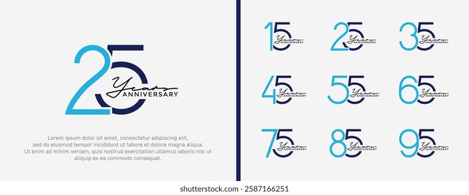 set of anniversary logo blue color on white background for celebration moment