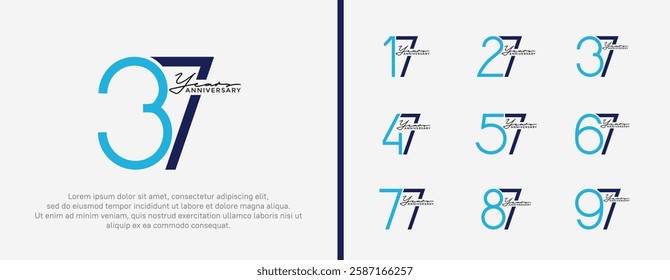 set of anniversary logo blue color on white background for celebration moment