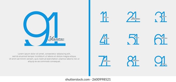 set of anniversary logo blue color on white background for celebration moment