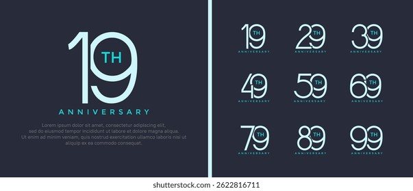 set of anniversary logo blue color on blue background for celebration moment