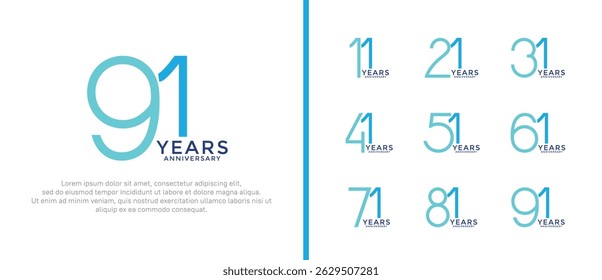 conjunto de aniversário logotipo cor azul no fundo branco para o momento de celebração