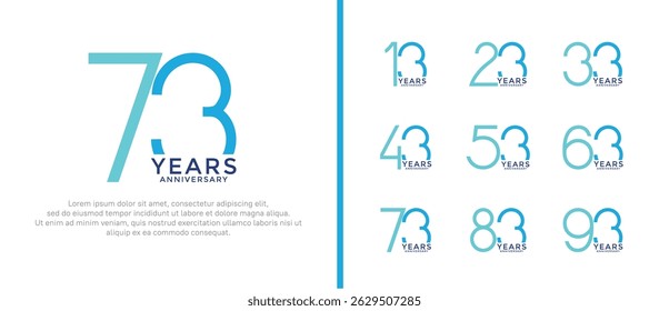 set of anniversary logo blue color on white background for celebration moment