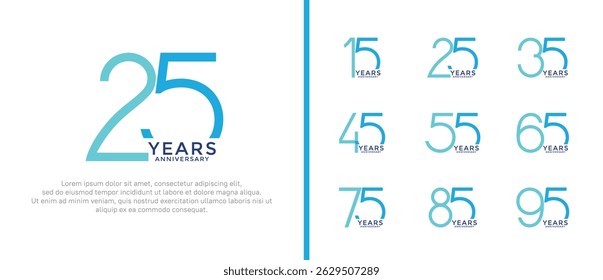 set of anniversary logo blue color on white background for celebration moment