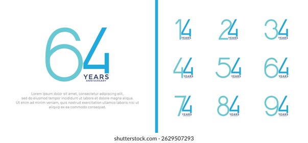 set of anniversary logo blue color on white background for celebration moment