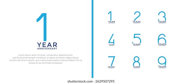 set of anniversary logo blue color on white background for celebration moment