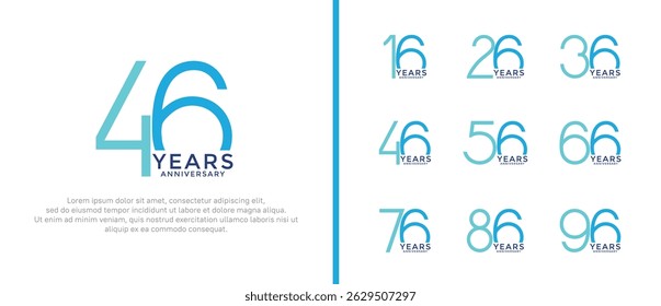 set of anniversary logo blue color on white background for celebration moment
