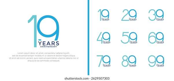 set of anniversary logo blue color on white background for celebration moment