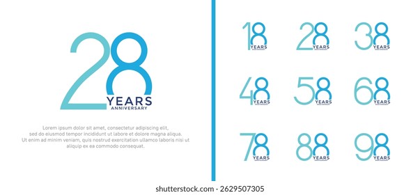 set of anniversary logo blue color on white background for celebration moment