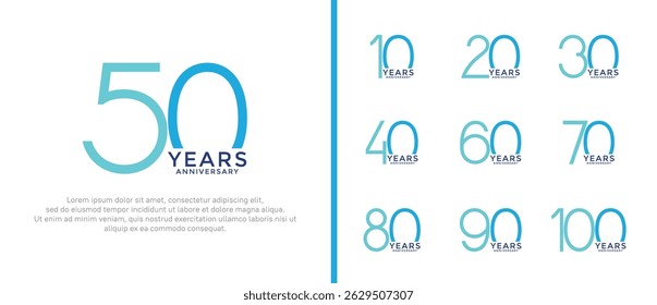 set of anniversary logo blue color on white background for celebration moment