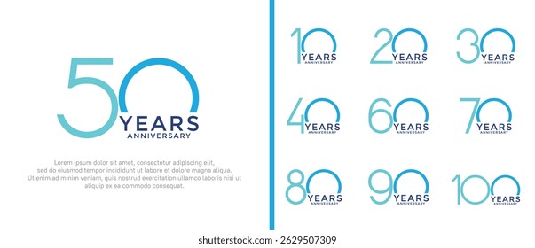 set of anniversary logo blue color on white background for celebration moment