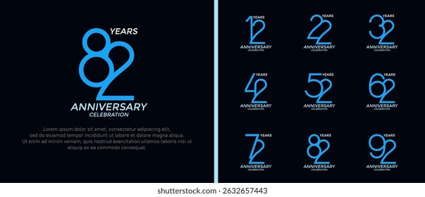 set of anniversary logo blue color on black background for celebration moment