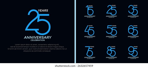 set of anniversary logo blue color on black background for celebration moment