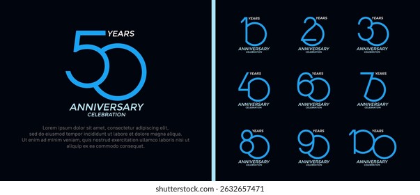 set of anniversary logo blue color on black background for celebration moment