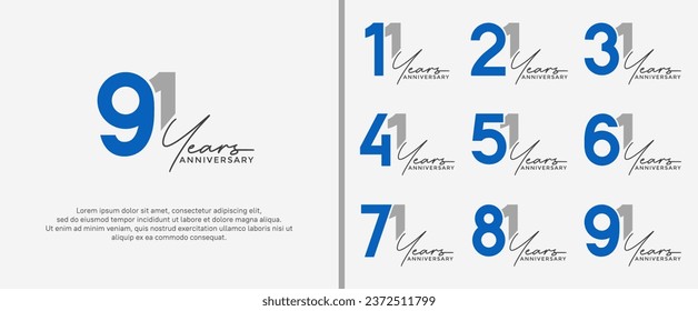 set of anniversary logo blue and gray color on white background for celebration moment