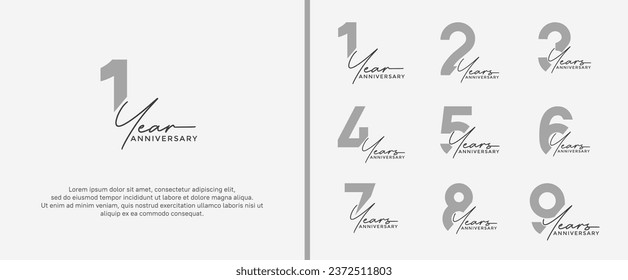 conjunto del logotipo del aniversario color azul y gris sobre fondo blanco para el momento de la celebración