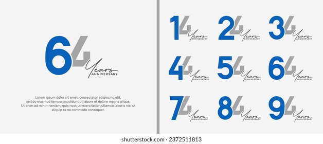 set of anniversary logo blue and gray color on white background for celebration moment