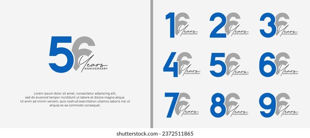 set of anniversary logo blue and gray color on white background for celebration moment