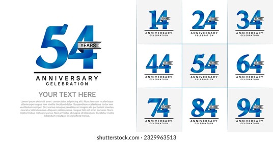 set of anniversary logo with blue number and silver ribbon can be use for celebration